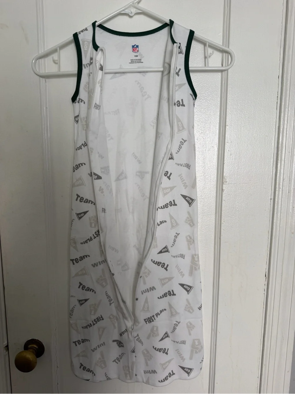 NFL Green Bay Packers Trim White Sleeveless Kids Sleep Sack NWOT